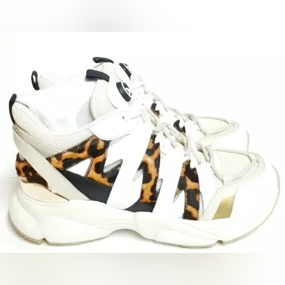 Michael Kors Women's Mixed Media Trainer Sneaker Size 9.5M Ecru Leopard NIB - Picture 4 of 12